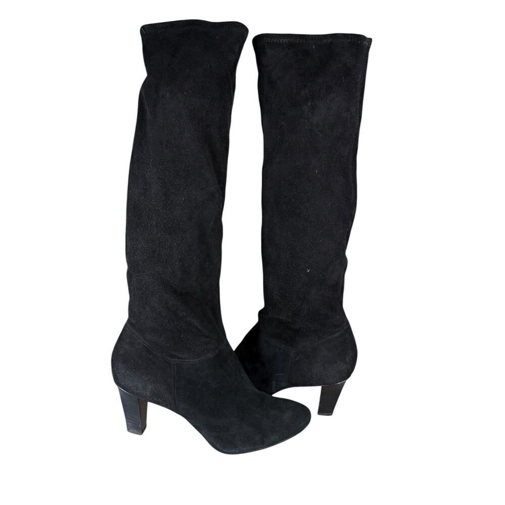 Coach Black Suede Knee High Heeled Boots 8.5B Pull-On Block Heel